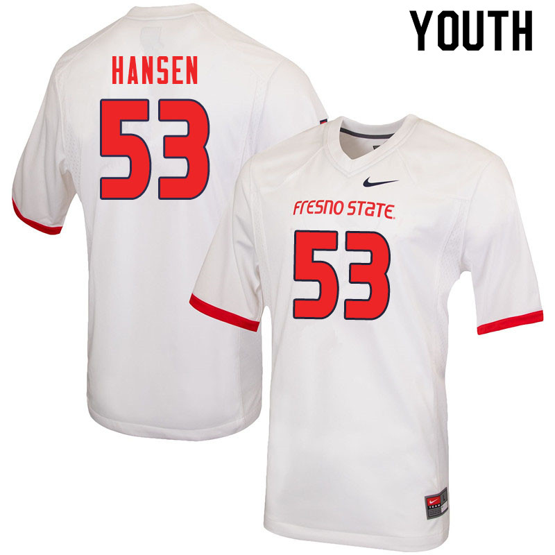 Youth #53 Travis Hansen Fresno State Bulldogs College Football Jerseys Sale-White